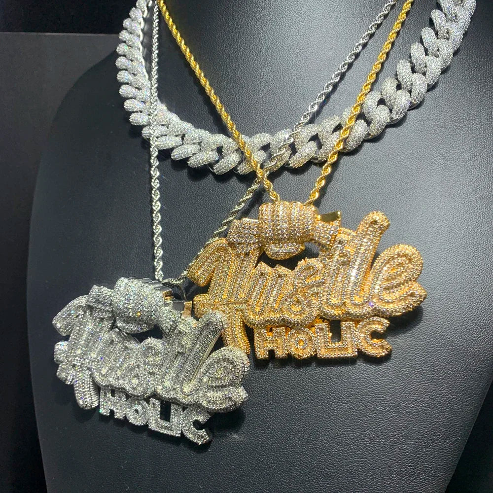 Iced "Hustle Holic" Letter Pendant Necklace