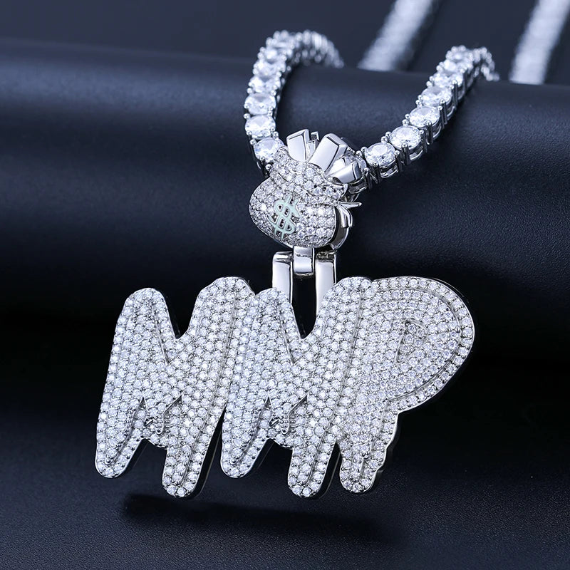 S925 Moissanite Money Bail Bold Brush Font Custom Letter Pendant - Icedgame & Co