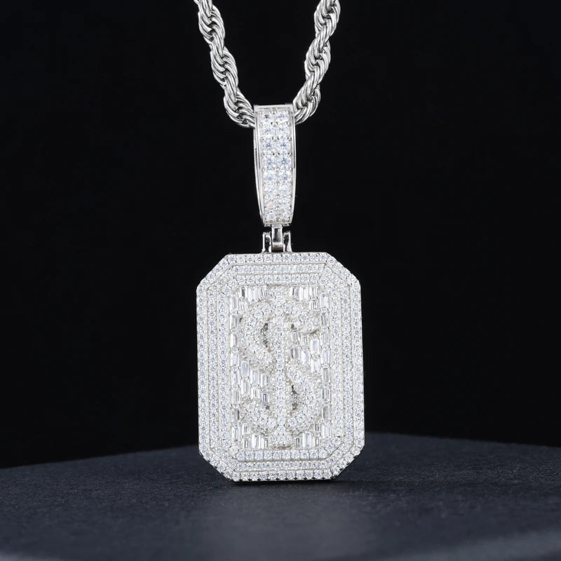 S925 Baguette Moissanite Dollar Sign Tag Pendant