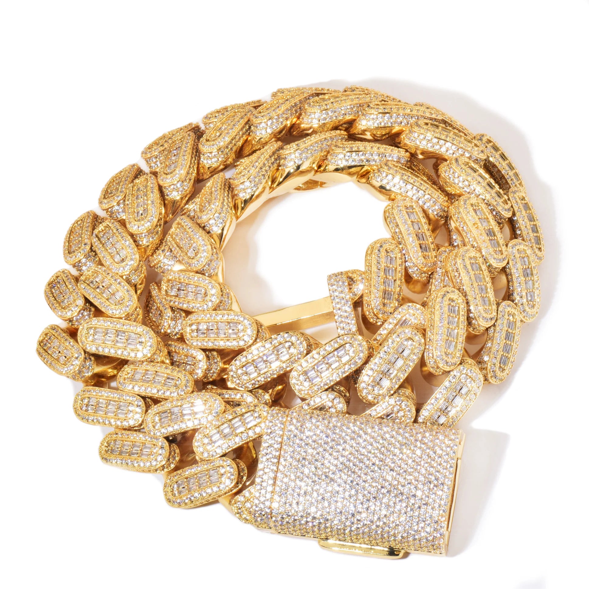 28mm Baguette Thick Cuban Link Necklace - Icedgame & Co