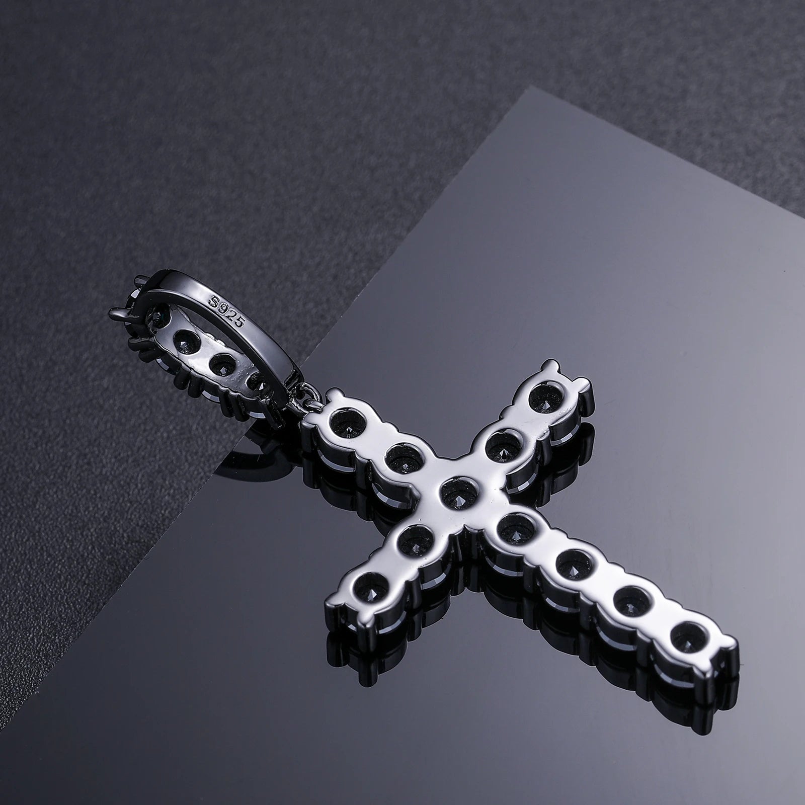 S925 Moissanite Black Stone Diamond Cross Pendant - Icedgame & Co