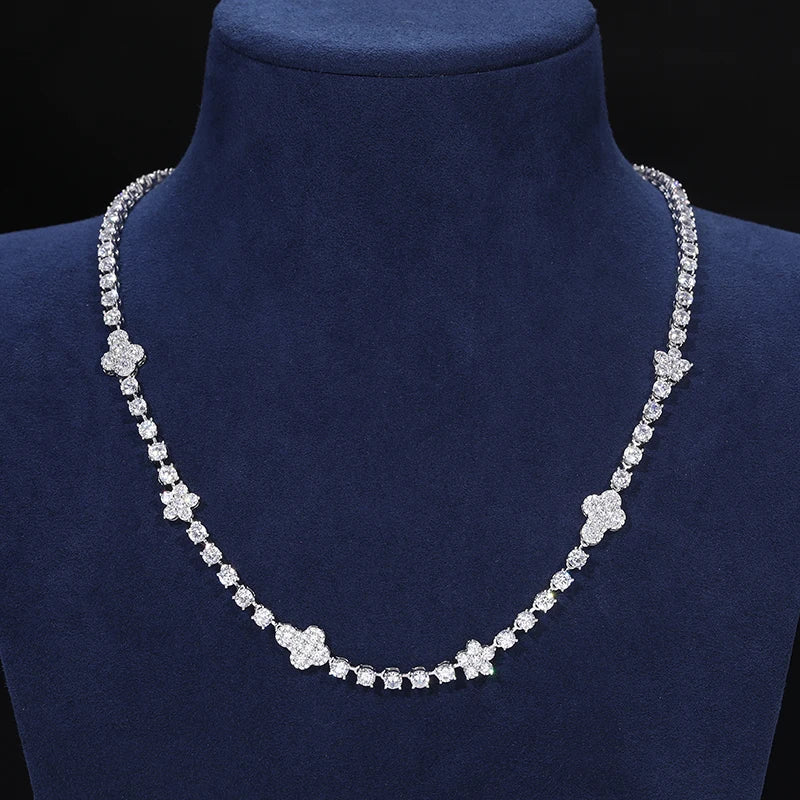 S925 Moissanite Mixed Flower Cross Tennis Diamond Necklace - White Gold