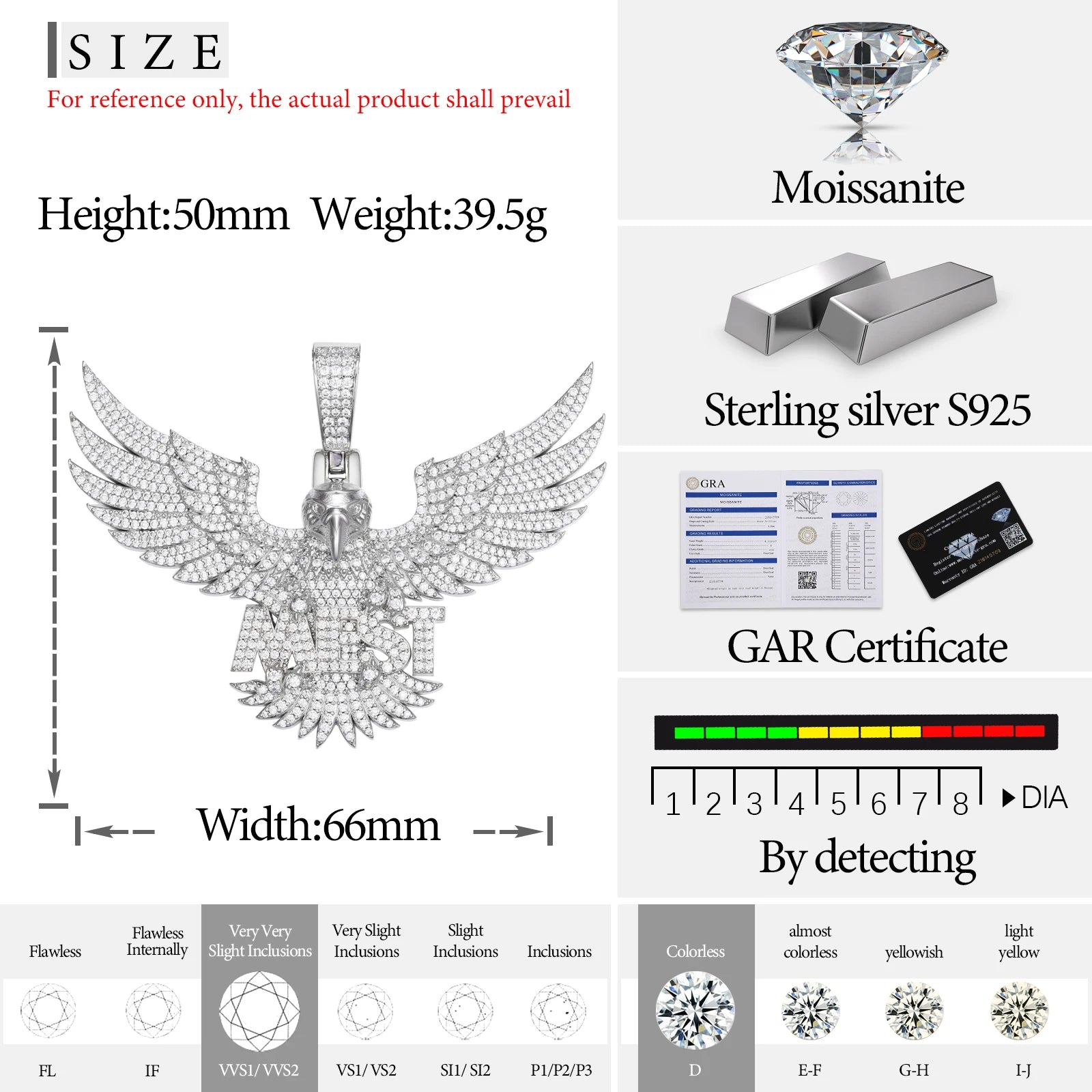 S925 Moissanite Custom Letter Eagle Pendant - Icedgame & Co