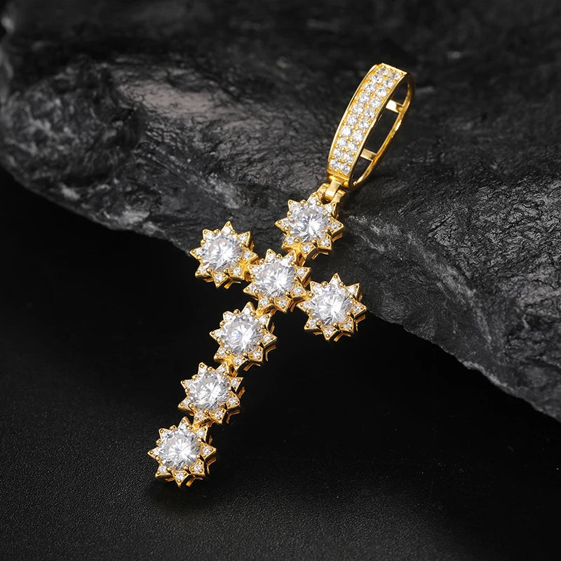 S925 Moissanite Flower Cross Diamond Pendant