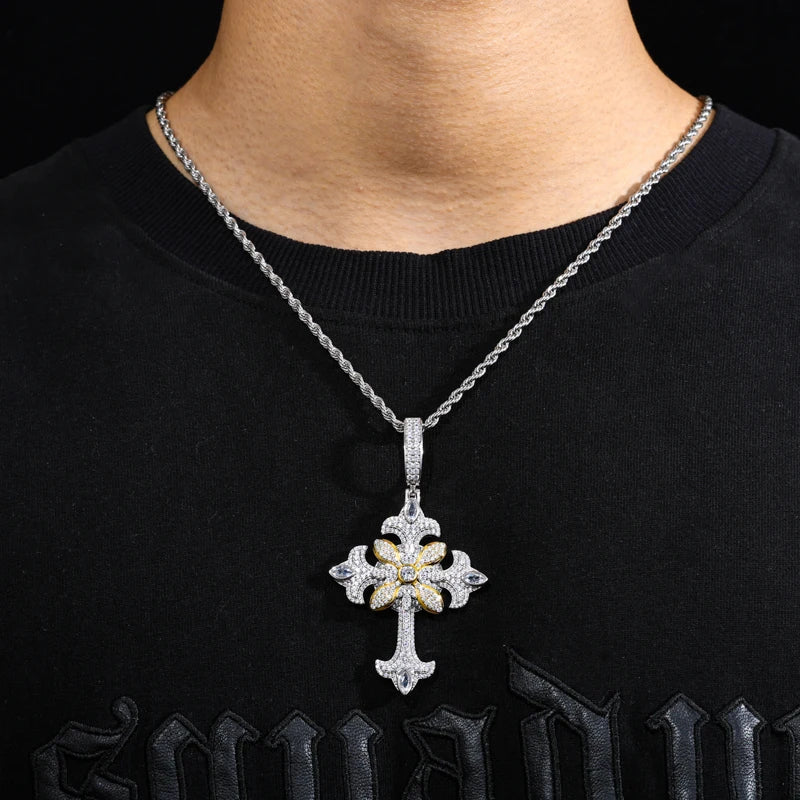 S925 Moissanite Eternal Bloom Cross Pendant