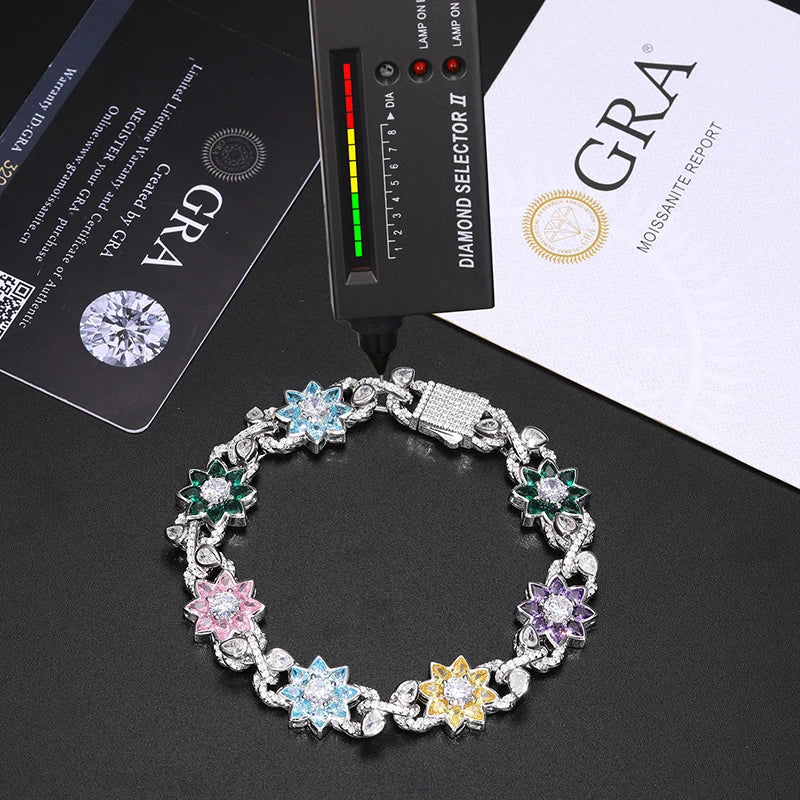 S925 Moissanite Infinity Link Colored Flower Gemstone Bracelet - Icedgame & Co