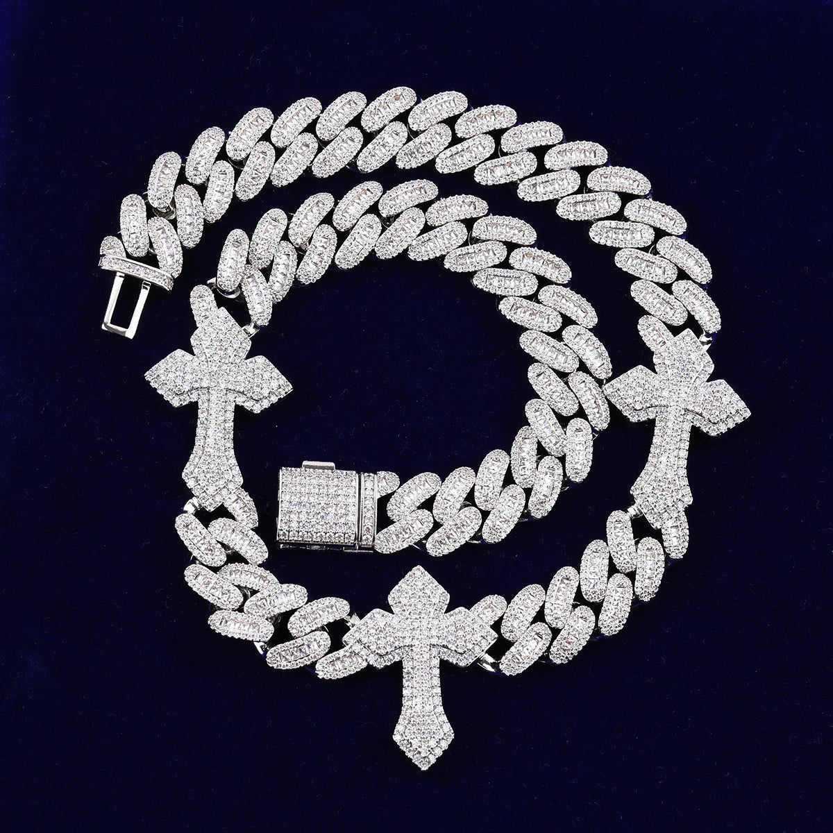 Iced Out Cross Baguette Cuban Link Chain Necklace