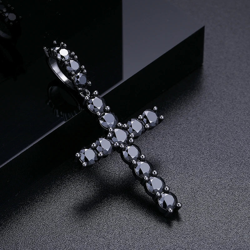 S925 Moissanite Black Stone Diamond Cross Pendant - Icedgame & Co