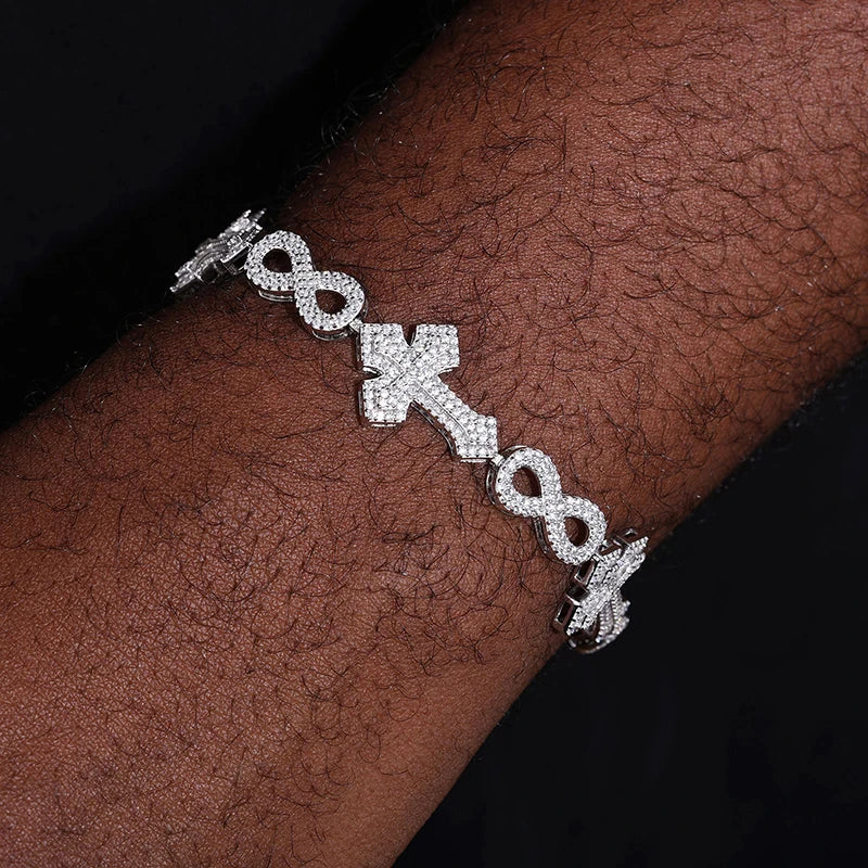 15mm S925 Moissanite Infinity Cross Cuban Link Bracelet