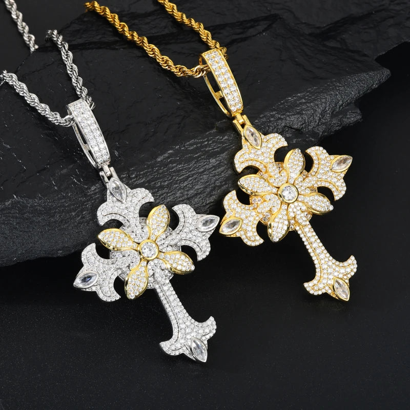 S925 Moissanite Eternal Bloom Cross Pendant