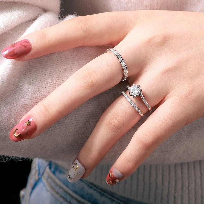S925 Moissanite Sinuous Shapes & Geometric Flair Band Ring