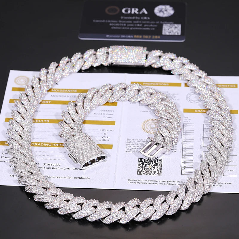 18MM ICED OUT DIAMOND CURVE CUBAN LINK CHAIN NECKLACE - WHITE GOLD