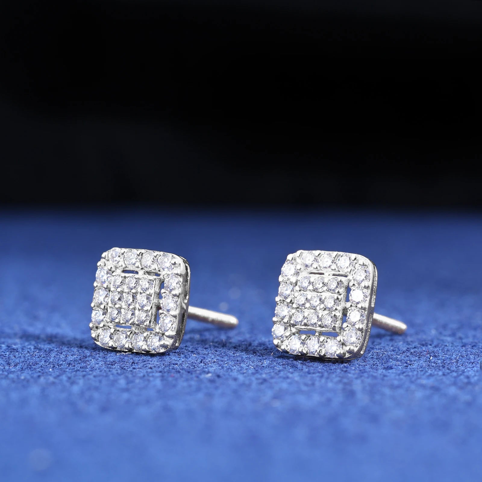 S925 Moissanite Halo Square Stud Earrings