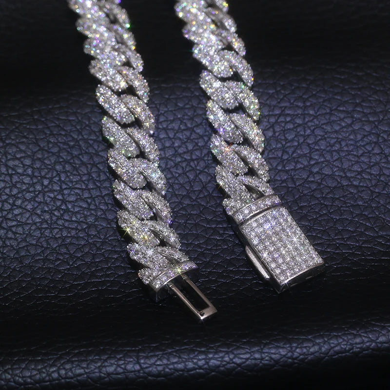 S925 Moissanite Cuban Diamond Link Chain Necklace or Bracelet - 10mm