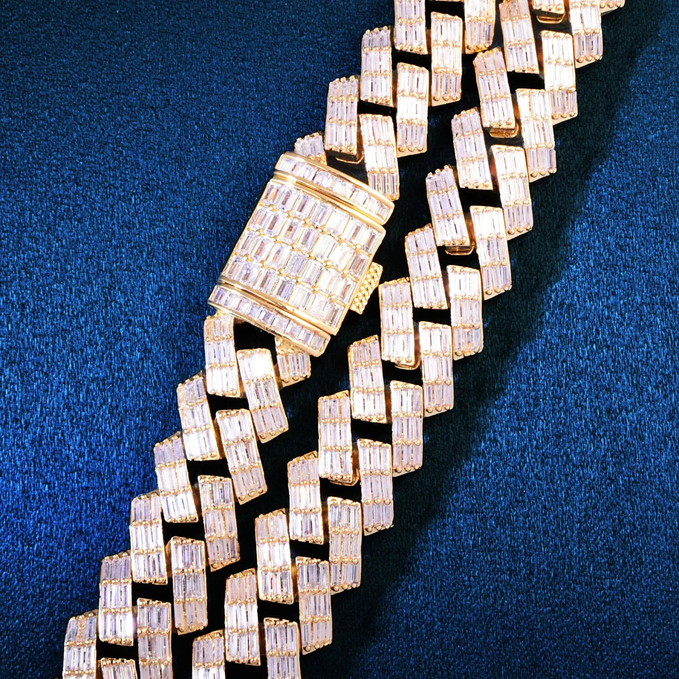 15mm Baguette Diamond Prong Cuban Link Bracelet