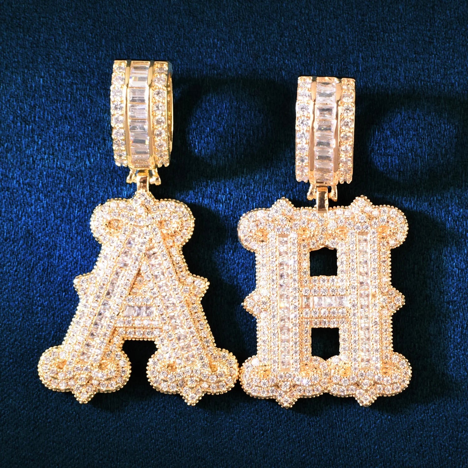 Custom Baguette College Font Initial Single A-Z Letter Pendant - Icedgame & Co