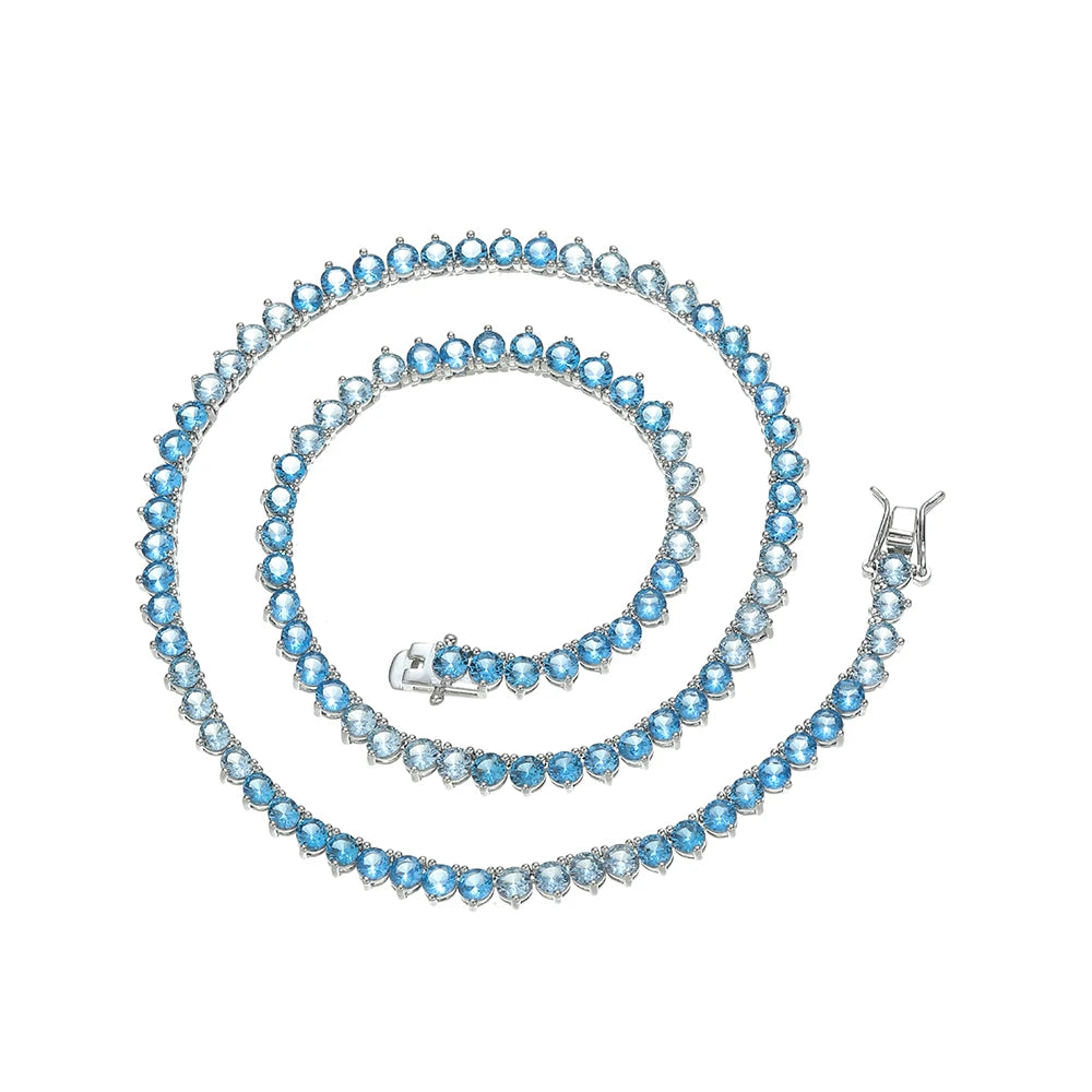 4mm Round Cut Radiant Blue Tennis Chain Necklace