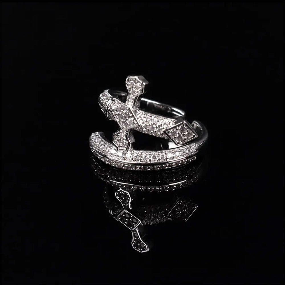 Iced Sword Adjustable Ring in White Gold