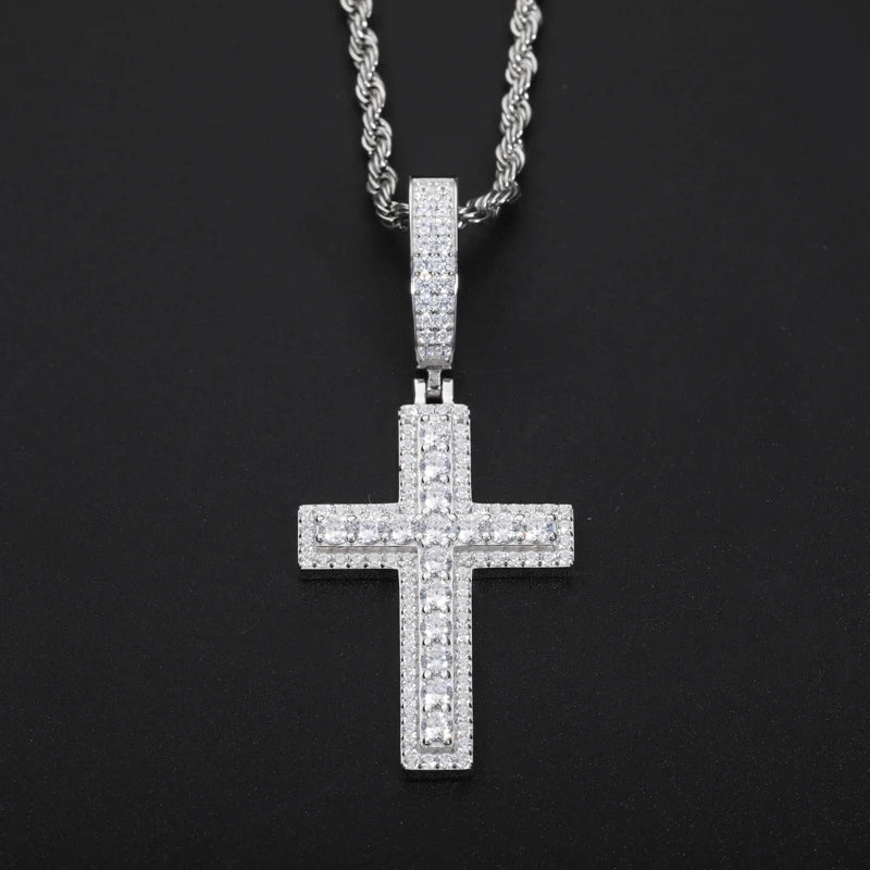 S925 Moissanite Halo Paved Diamond Cross Pendant