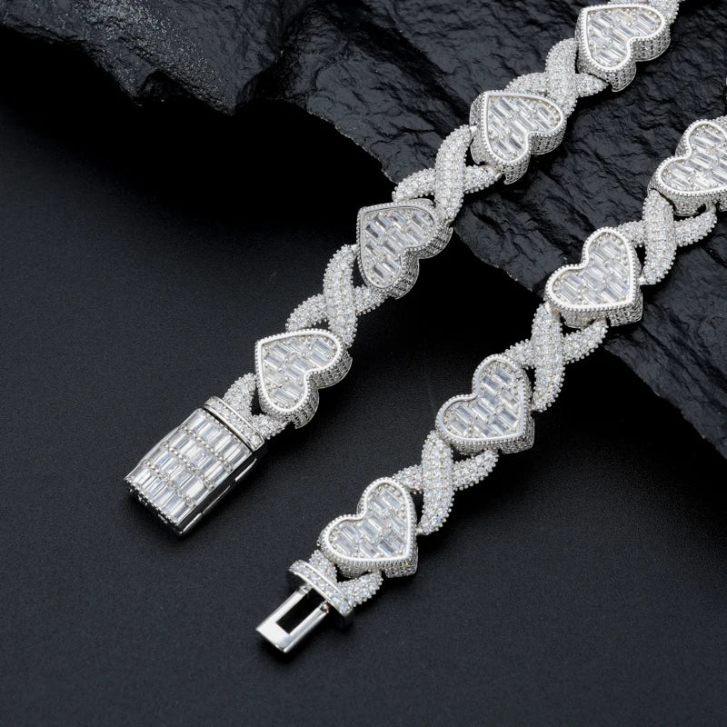 S925 Moissanite Baguette Heart Infinity Link Chain Necklace