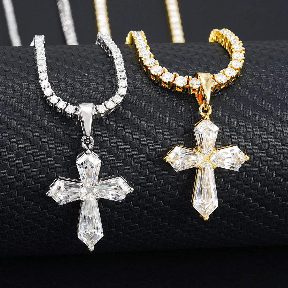 S925 Baguette Moissanite Gothic Cross Pendant - Icedgame & Co