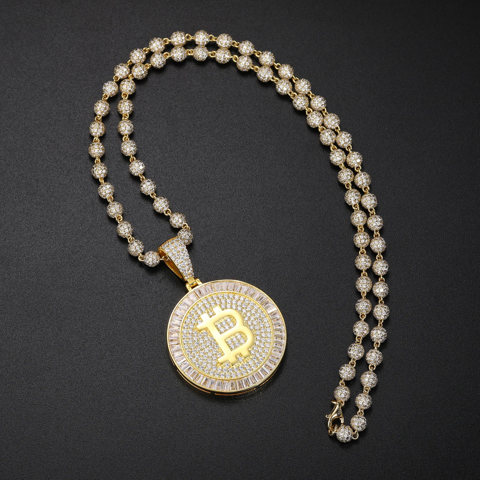 S925 Moissanite Baguette Curve Bitcoin Diamond Pendant