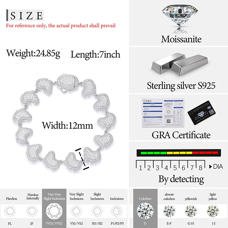 S925 Moissanite Land Shape Diamond Bracelet - 10mm