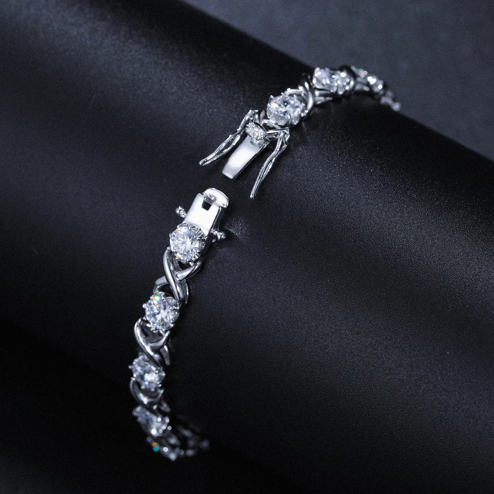3-8mm S925 Moissanite Diamond Stationed Infinity Link Bracelet - Silver