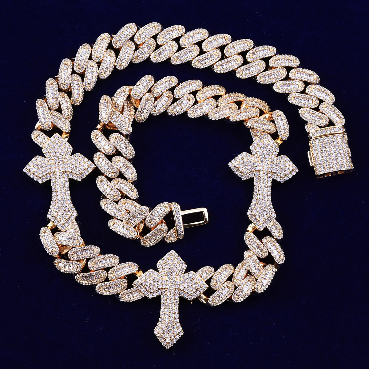 Iced Out Cross Baguette Cuban Link Chain Necklace