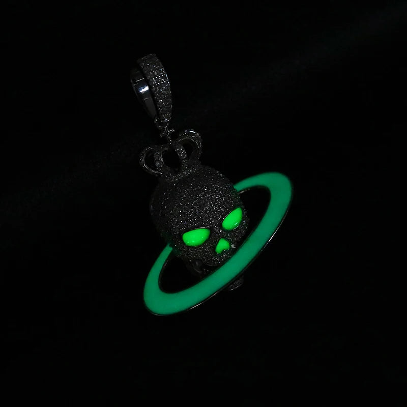 S925 Moissanite Luminous Saturn Skull Pendant - Icedgame & Co