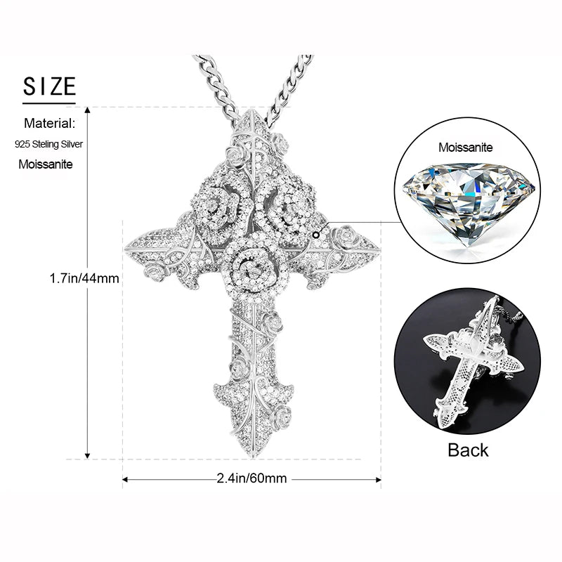 S925 Moissanite Rose Cross Diamond Pendant