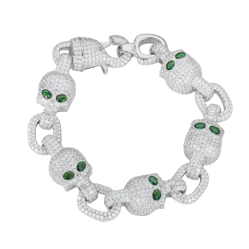 S925 Moissanite Diamond Skull Mariner Link Bracelet