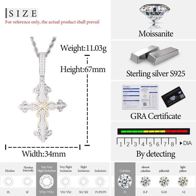 S925 Moissanite Flower Cross Pendant