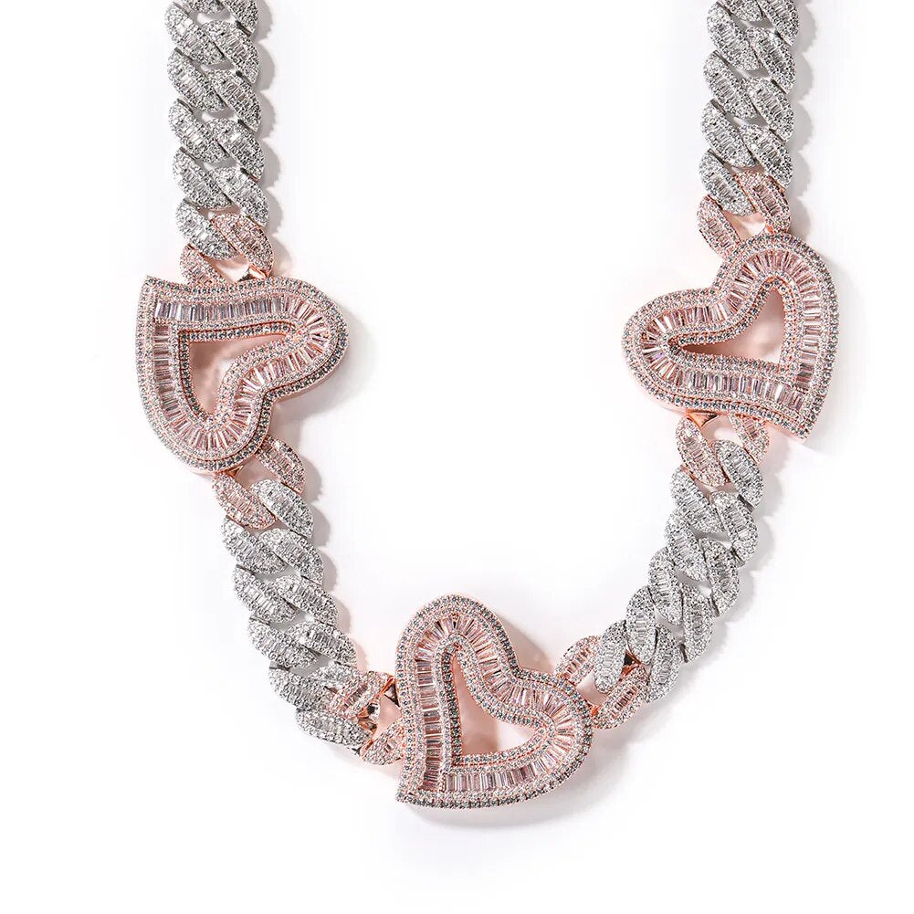 16MM Tri-Wavy Heart Cuban Link Choker