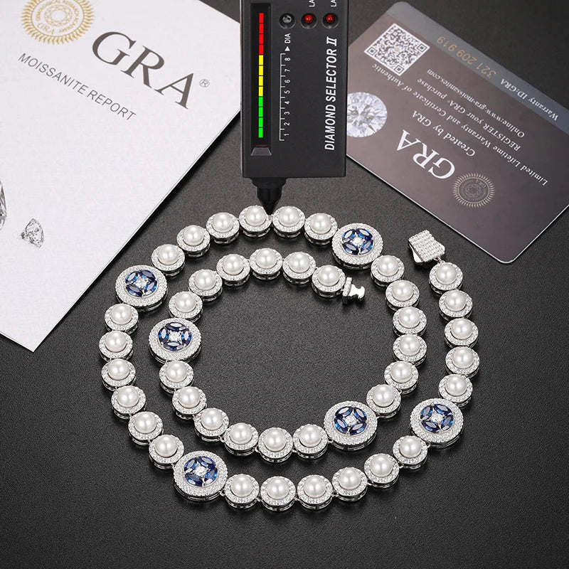 S925 Moissanite Pearl Halo Diamond Halo Midnight Moon Stone Necklace - Icedgame & Co