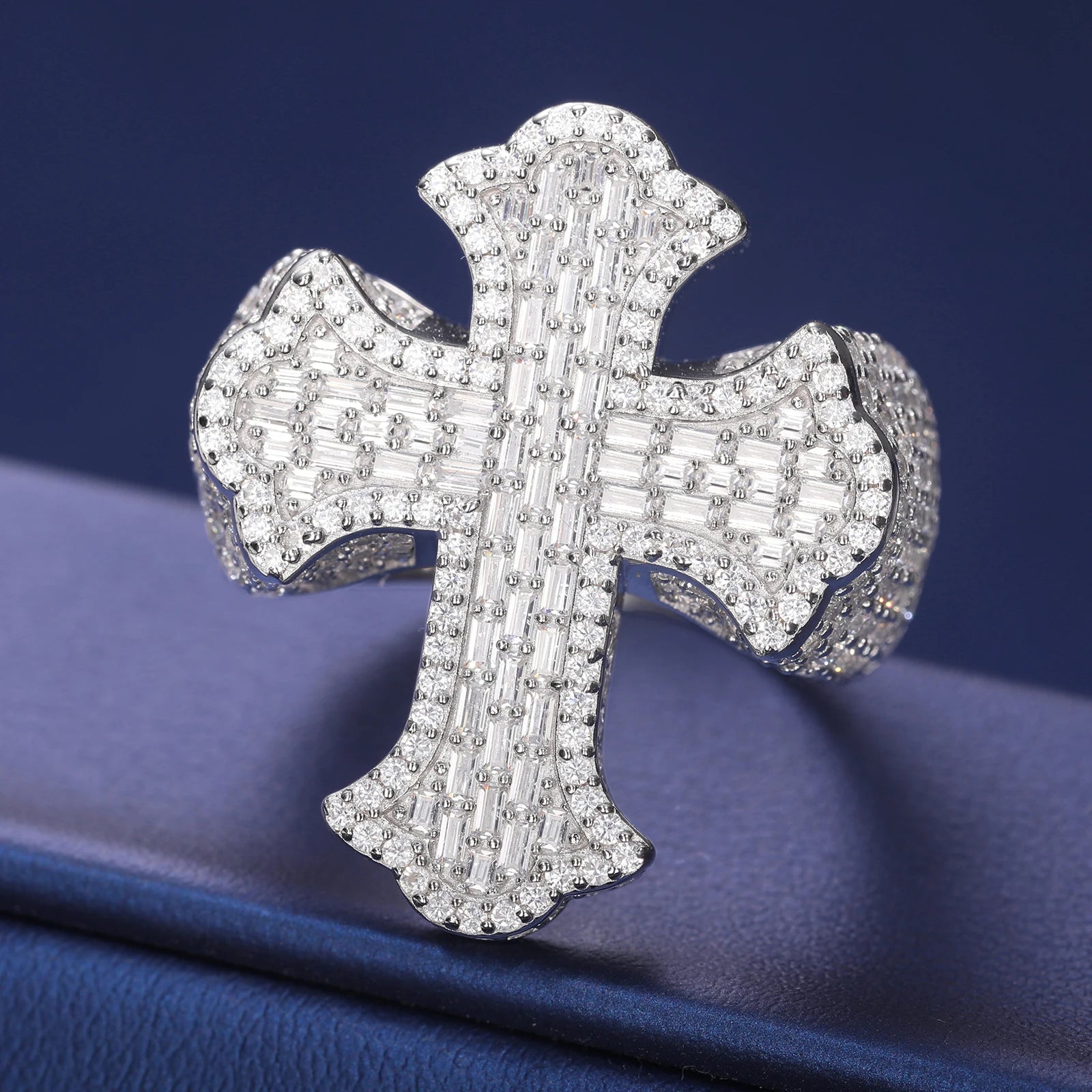 S925 Moissanite Baguette Diamond Gothic Cross Ring - Icedgame & Co