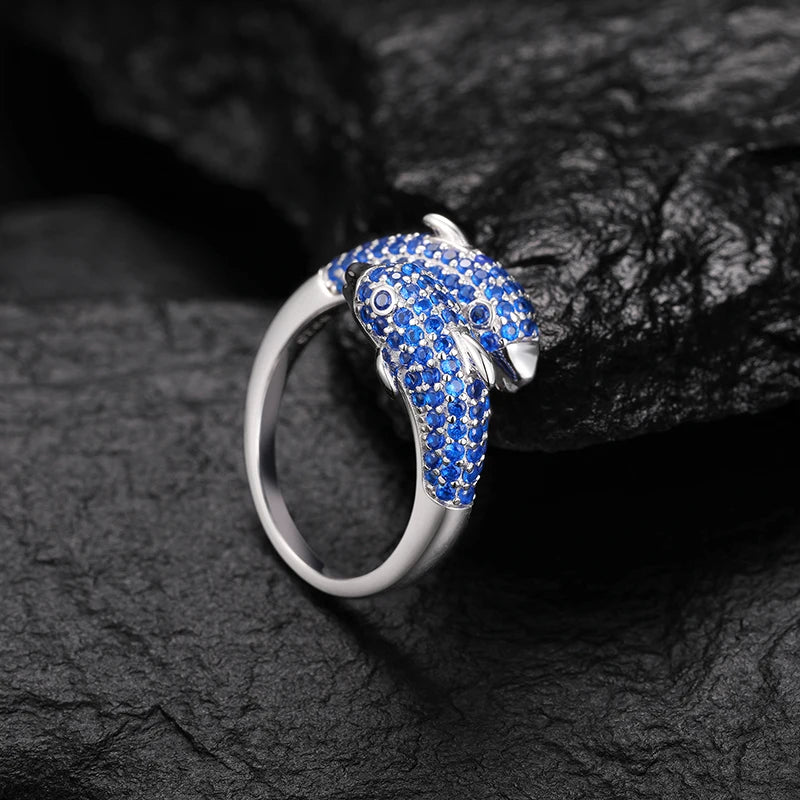 S925 Dolphin Blue Diamond Ring
