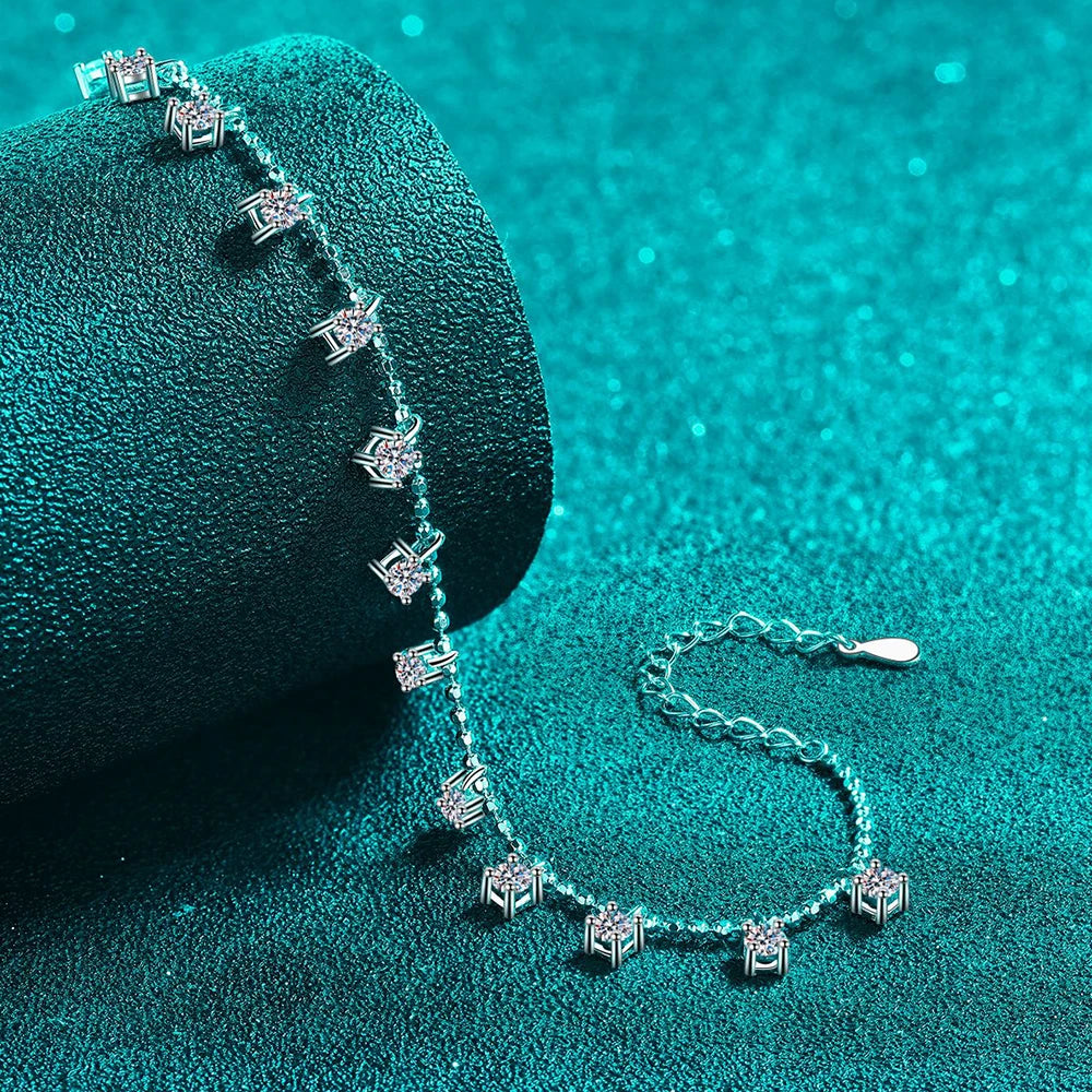 Women's S925 Moissanite Diamond Dangle Princess Bracelet - 4mm
