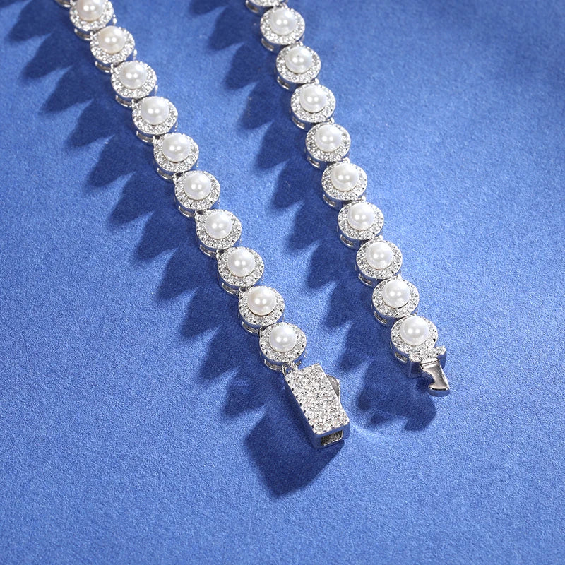 S925 Pearl Halo Diamond Chain