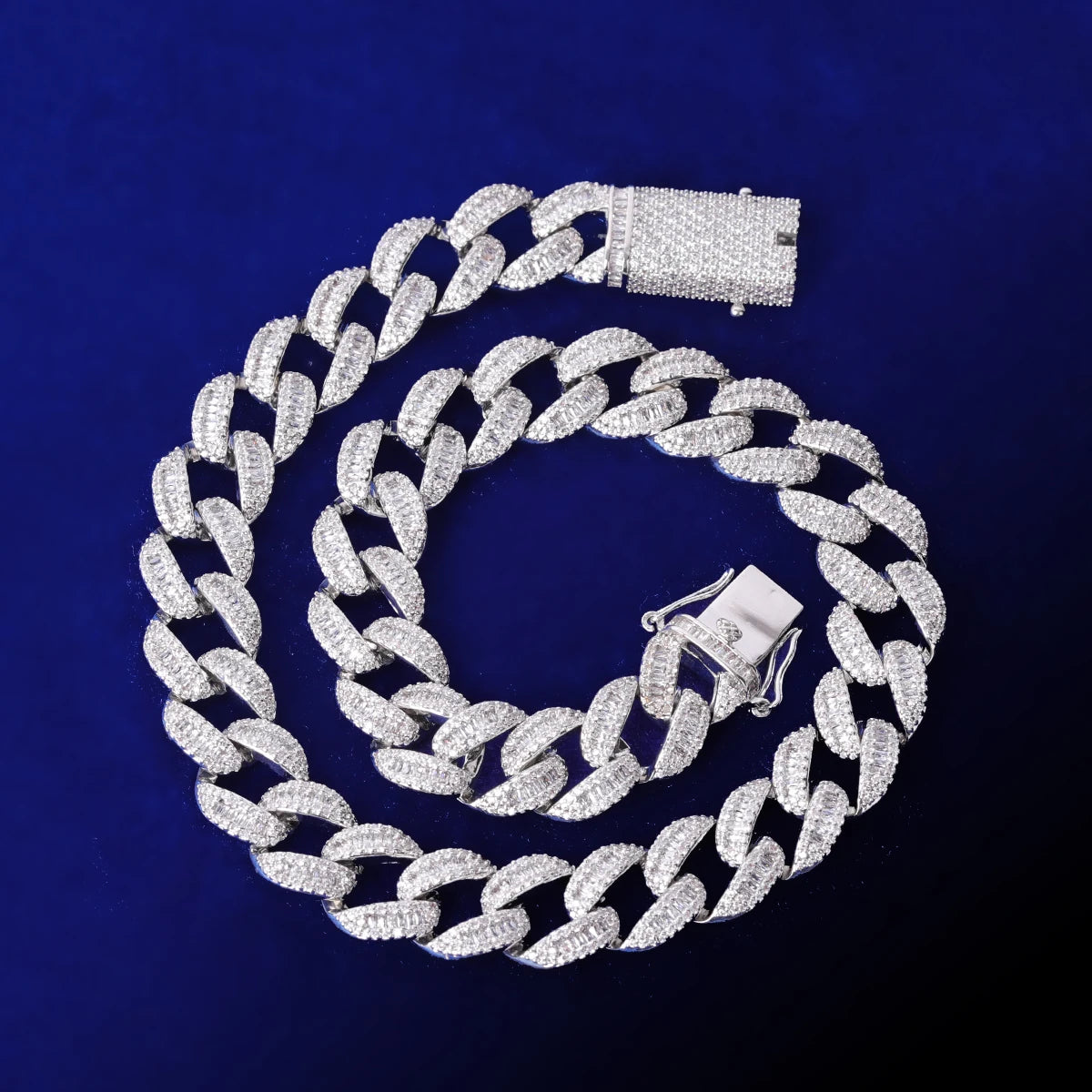 14mm Baguette Miami Cuban Link Chain Necklace