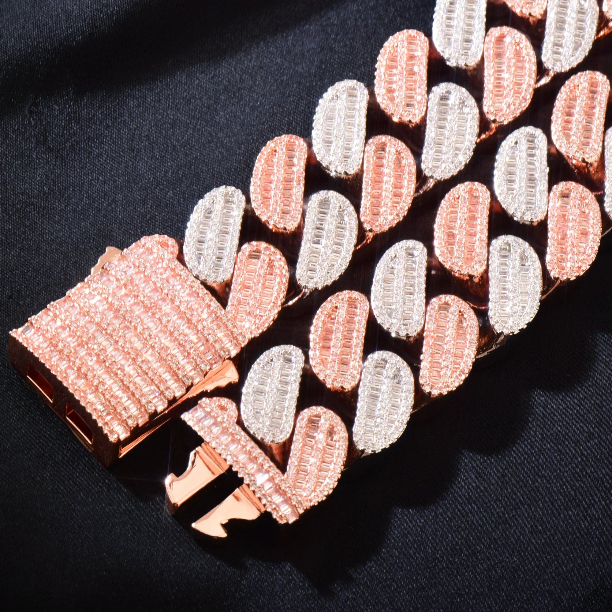 21mm Two-Tone Rose Gold Miami Baguette Cuban Link Chain Necklace