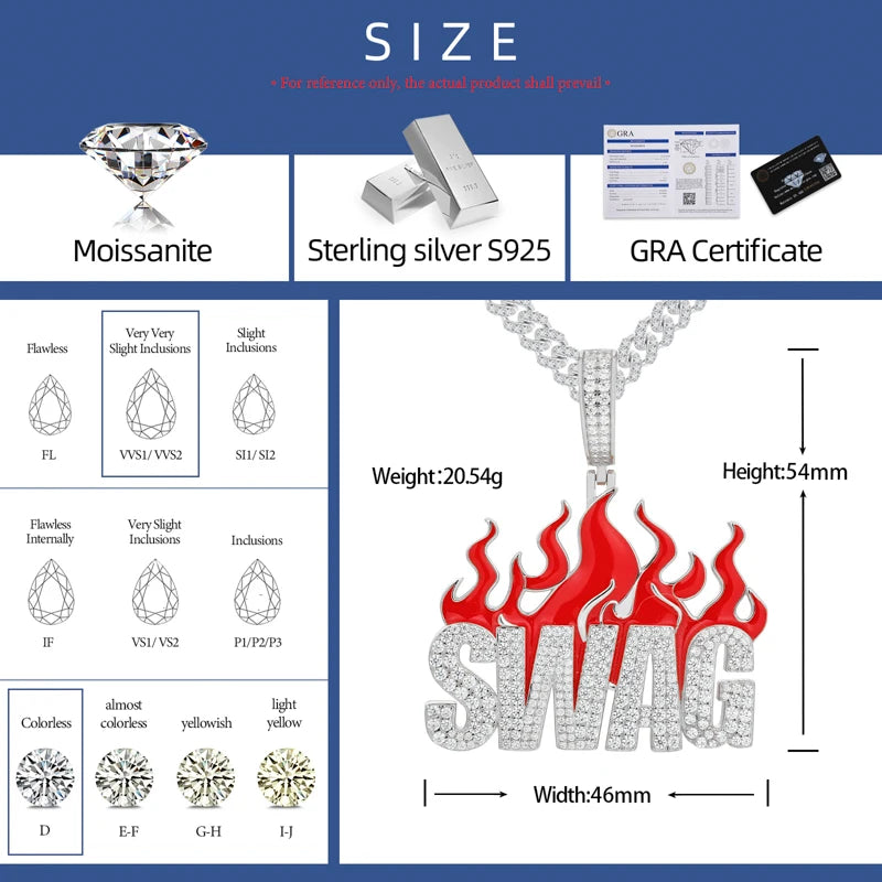 S925 Moissanite Diamond Fire SWAG Pendant