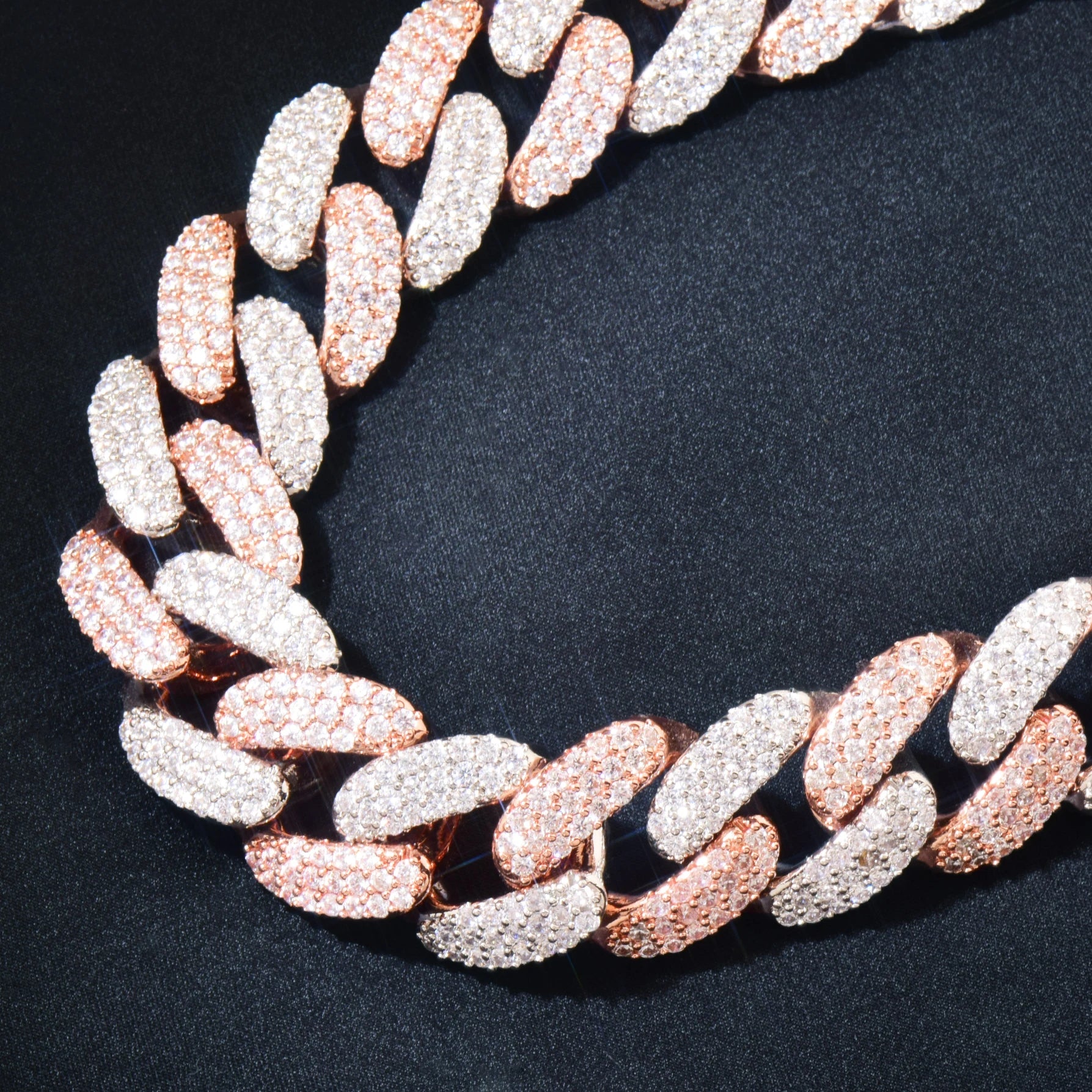 18mm Two-Tone Rose Gold Buckle Clasp Curb Cuban Chain