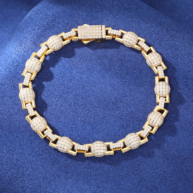 S925 Iced Moissanite Beaded Ball Link Bracelet or Necklace - 7mm