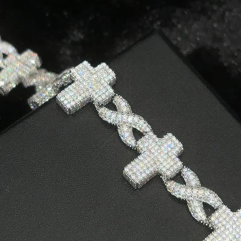 S925 Moissanite Infinity Link Cross Bracelet