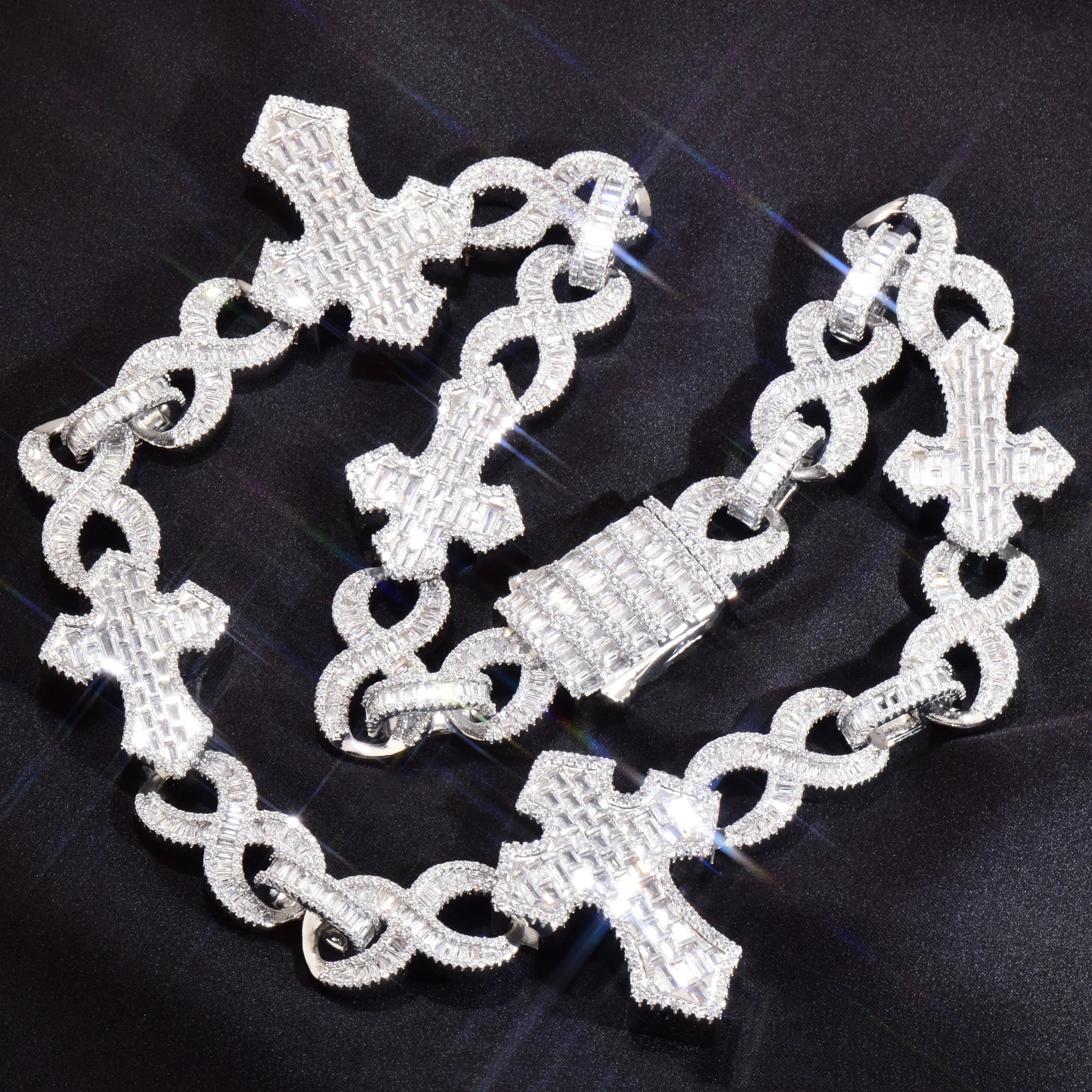 Infinity Baguette Cross Diamond Link Chain - 15mm