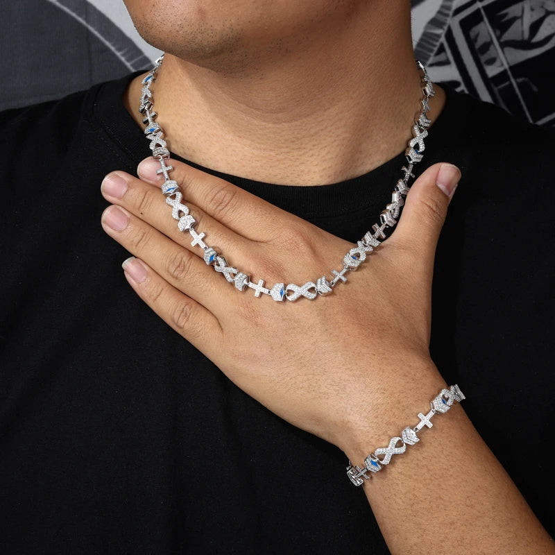 S925 Moissanite Infinity Armor Bracelet with Cross Charms