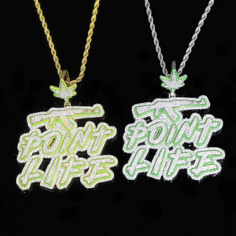 Luminous AK47 Gun "Point Life" Letter Diamond Pendant Necklace - Icedgame & Co