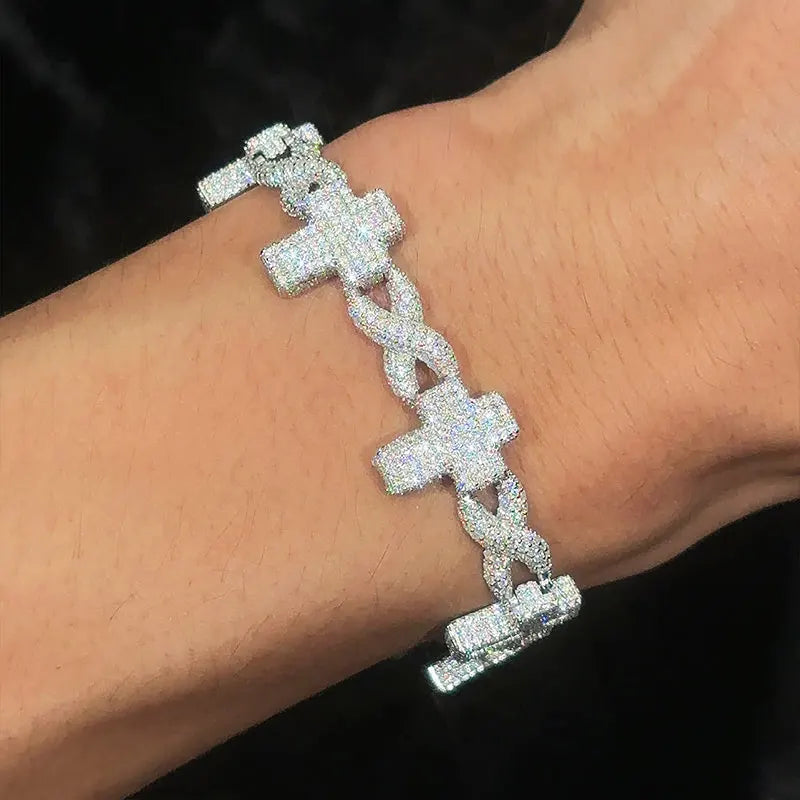 S925 Moissanite Infinity Link Cross Bracelet