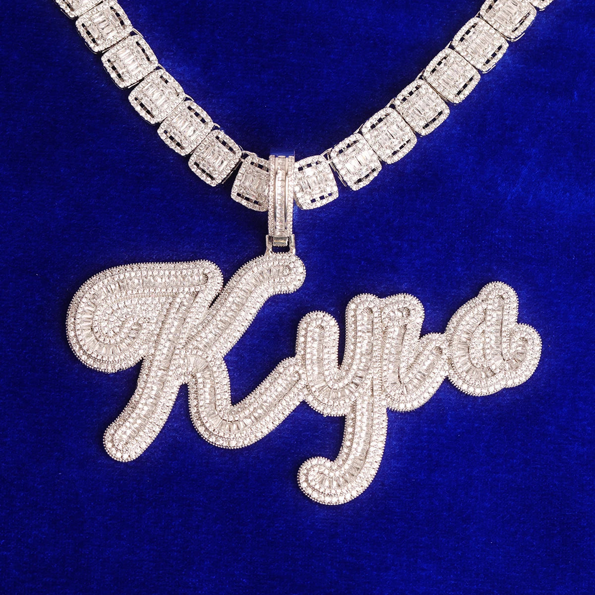 Custom Bold Layer Script Baguette Letter Pendant - Icedgame & Co